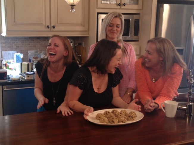 Angie, Jessica, Shauna & Robin laughing during Bread & Wine filming